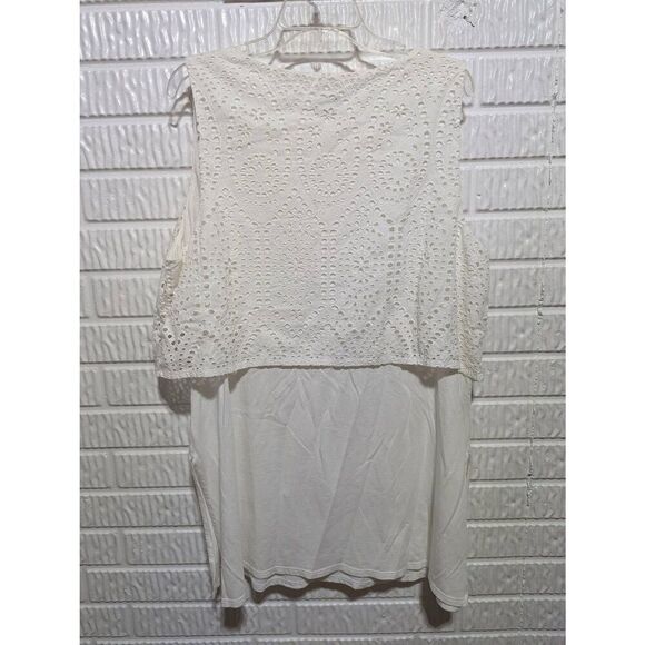 J Jill Women's XL White Embroidered Eyelet Layered Sleeveless Tunic Tank Top - Picture 3 of 7